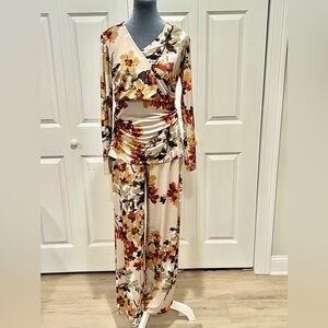 IMAN Multicolor Floral Ruched Pant Suit